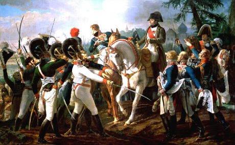 Napoléon Ier harangue les troupes bavaroises et wurtembourgeoises à Abenberg – par Jean-Baptiste Debret